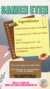 Samen eten bij 4ALL in Zevenaar GAAT NIET DOOR