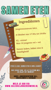 Samen eten Jongerencentrum 4ALL Zevenaar!